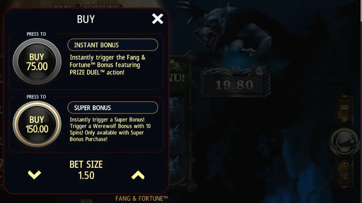 Interface do jogo Fang & Fortune em um dispositivo móvel