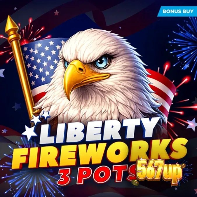 Interface vibrante do slot Liberty Fireworks 3 Pots com tema patriótico