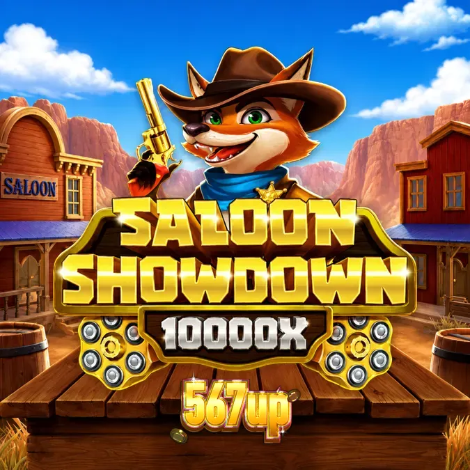 Interface do slot Saloon Showdown 10,000x com elementos temáticos de faroeste